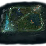 Mapa Summoners Rift z widocznymi ścieżkami, bazami, smokiem i baronem.