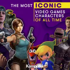 Ikoniczne postacie z gier: Mario, Lara Croft, Kratos, Link, Pac-Man, Master Chief, Nathan Drake, Steve i inni.
