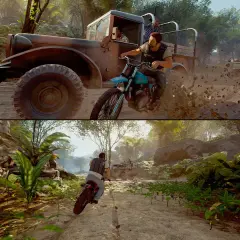Mężczyzna na motocyklu ucieka przed ciężarówką w dżungli. Czy uda mu się znaleźć a way out?