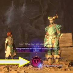 Wybór w Dragon Age: Inkwizycja romanse. Postać Taasha zastanawia się nad swoją tożsamością, a gracz może wybrać ścieżkę romansu lub odrzucenia.