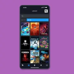 Ekran telefonu z biblioteką gier Steam. Dowiedz się, jak usunąć grę z biblioteki Steam na telefonie, przeglądając dostępne tytuły.