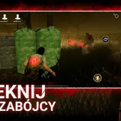 Uciekaj przed zabójcą w grze Dead by Daylight Mobile. Widok na przerażającą rozgrywkę z perspektywy zabójcy.