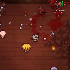 Dwie postacie w grze The Binding of Isaac walczą z potworami. Tryb co-op pozwala na wspólną zabawę.