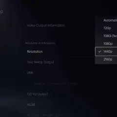 Ustawienia konsoli: rozdzielczość 1440p (QHD) wybrana z listy opcji, obok 1080p i 2160p.