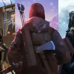 Postapokaliptyczne gry survival multiplayer: postać w masce gazowej, łucznik w zimowym krajobrazie i samotny wędrowiec w śnieżnej zamieci.