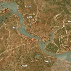 Mapa Toussaint z zaznaczonymi miejscami mocy: Aard, Igni, Aksji, Quen i Yrden.