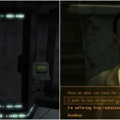 W New Vegas, chcesz kupić implant? Widać tu gabinet lekarski i okno dialogowe z opcją zakupu.