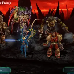 Wybór frakcji w Dawn of War II: Retribution. Widoczni: Kosmiczny Marine, Tyranid, Ork, Eldar i Imperialny Komisarz.