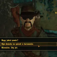 Strażnik Jackson z New Vegas pyta, czy mogę pomóc. W tle widać drugą postać.