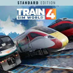 Trzy nowoczesne pociągi pędzą po torach. To okładka gry Train Sim World 4, która pozwala poczuć emocje związane z prowadzeniem składów.