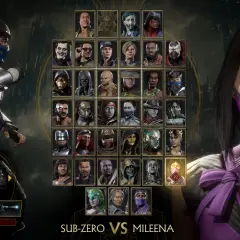 Wybór postaci w Mortal Kombat 11: Sub-Zero kontra Mileena. Widoczny wybór wariantów Sub-Zero i siatka z innymi postaciami.