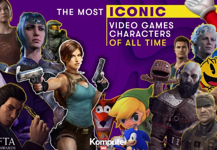 Ikoniczne postacie z gier: Mario, Lara Croft, Kratos, Link, Pac-Man, Master Chief, Nathan Drake, Steve i inni.