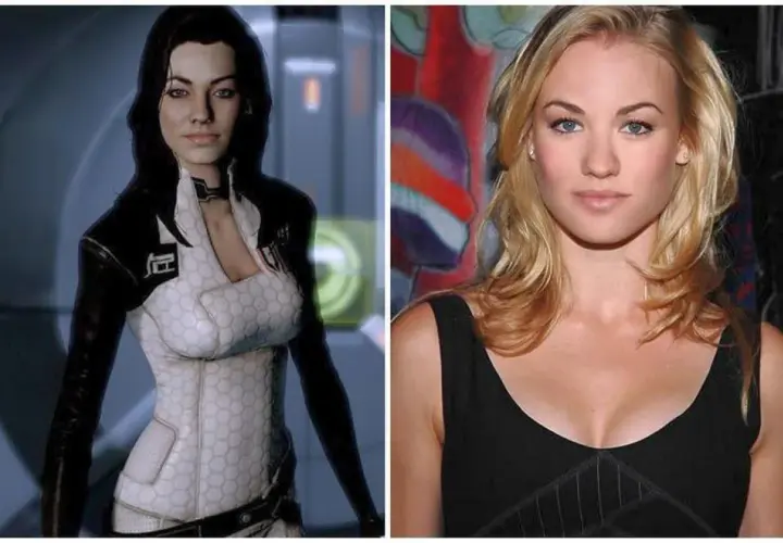 Miranda Lawson z Mass Effect obok aktorki Yvonne Strahovski.