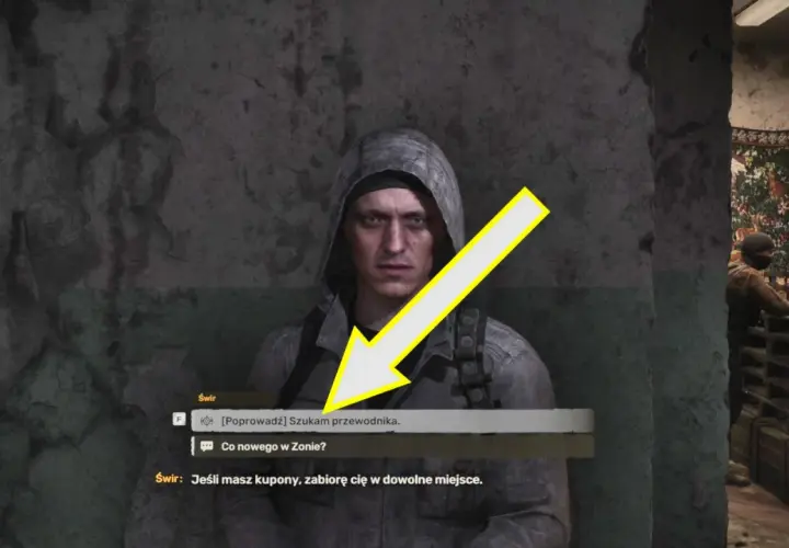 Gracz w grze S.T.A.L.K.E.R. Anomaly pyta NPC: "Szukam przewodnika".