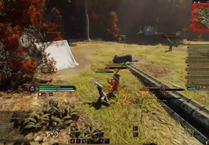 W grze tera, gracze walczą z bandytami w lesie. Jeden z nich, Highwayman Raider, jest atakowany.
