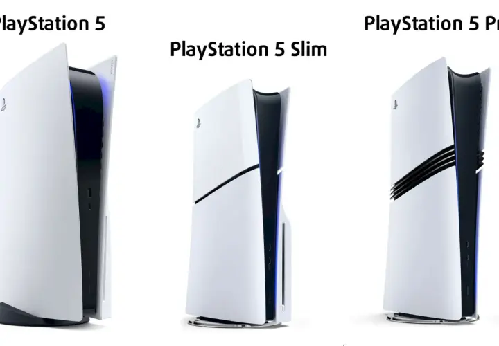 Porównanie PlayStation 5, PS5 Slim i PS5 Pro. Widoczne różnice w ps5 wymiary i designie.