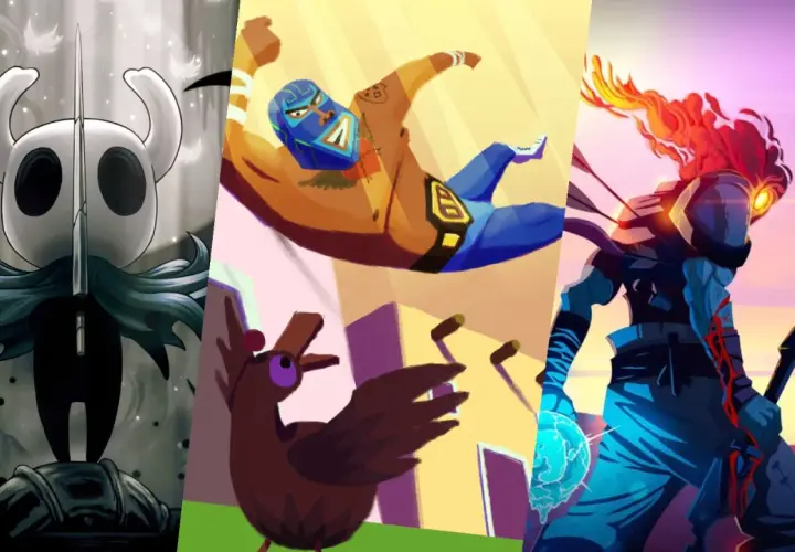 Triumwirat gier typu metroidvania: Bezimienny z Hollow Knight, zapaśnik z Guacamelee! i Płomienny z Dead Cells.