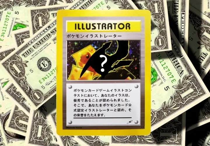 Karta Pokémon "Illustrator" na tle dolarów. Zastanawiasz się, ile kosztuje najdroższa karta Pokémon?