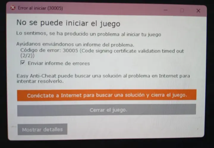 Błąd Easy Anti-Cheat uniemożliwia uruchomienie gry. Komunikat o błędzie 30005 sugeruje problem z certyfikatem.