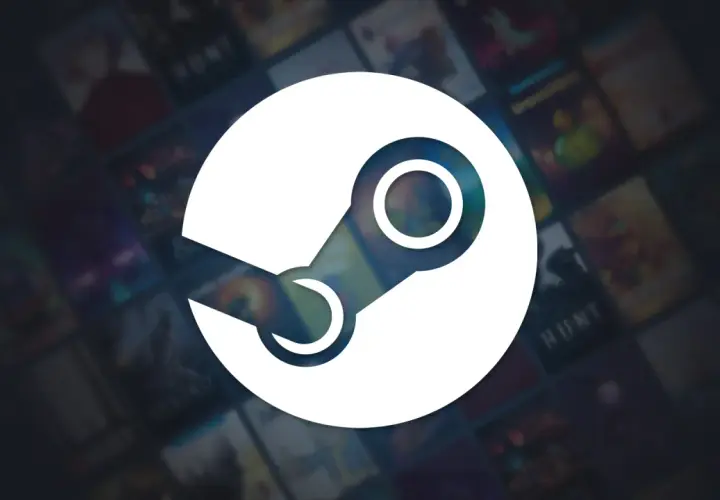 Logo Steam na tle okładek gier. Czy Steam jest płatny? Sam Steam jest darmowy, płacisz tylko za gry.
