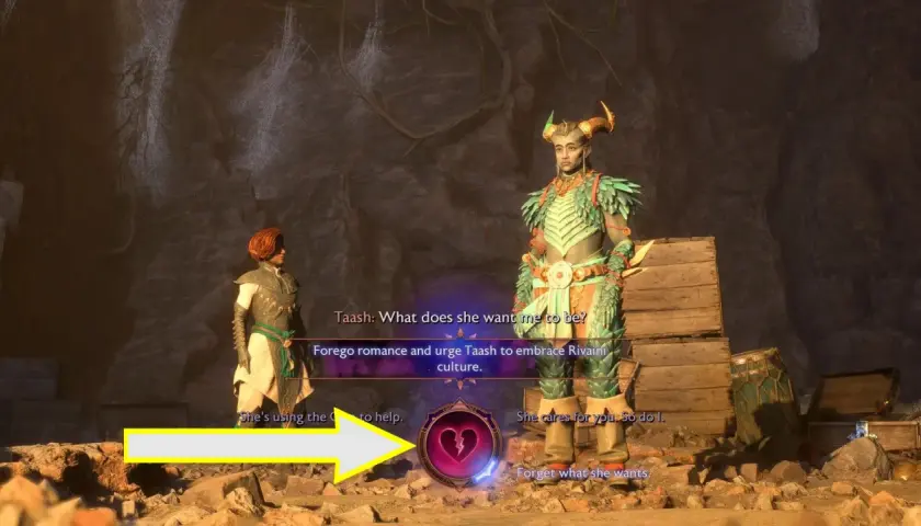 Wybór w Dragon Age: Inkwizycja romanse. Postać Taasha zastanawia się nad swoją tożsamością, a gracz może wybrać ścieżkę romansu lub odrzucenia.