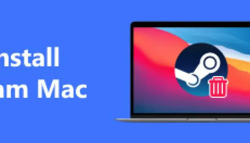 Jak usunąć Steam z komputera Mac? Ikona Steam z koszem na śmieci na ekranie laptopa.