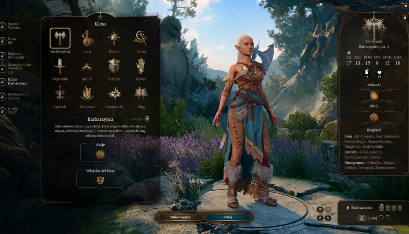 Elfka barbarzyńca z Baldur's Gate, gotowa do walki. Wśród **baldur's gate postacie** wyróżnia się dziką naturą i siłą.