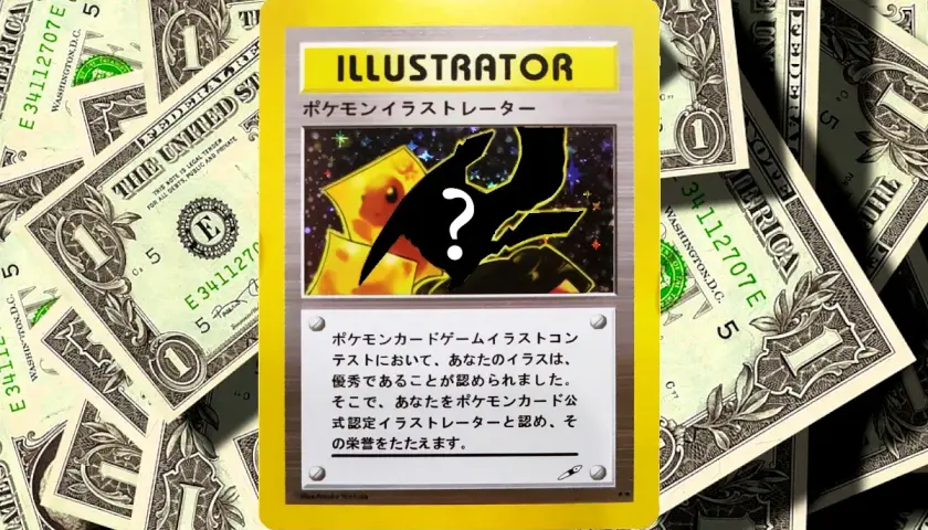 Karta Pokémon "Illustrator" na tle dolarów. Zastanawiasz się, ile kosztuje najdroższa karta Pokémon?