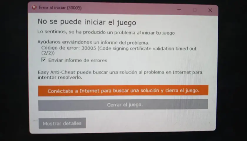 Błąd Easy Anti-Cheat uniemożliwia uruchomienie gry. Komunikat o błędzie 30005 sugeruje problem z certyfikatem.