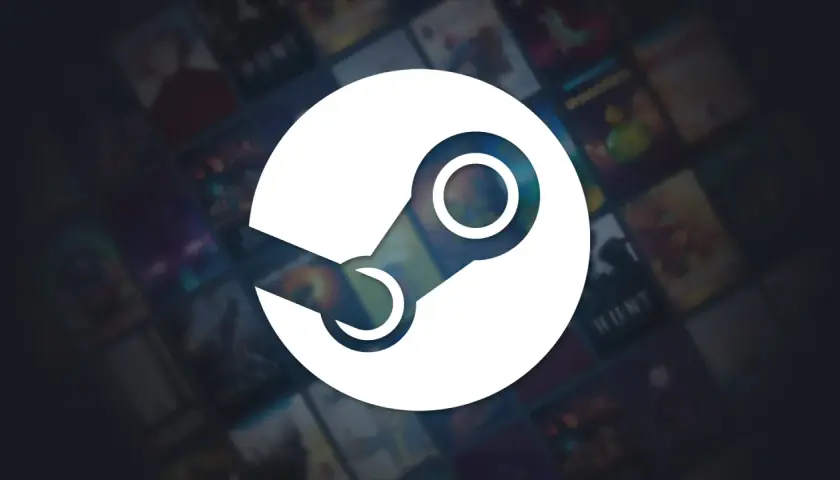 Logo Steam na tle okładek gier. Czy Steam jest płatny? Sam Steam jest darmowy, płacisz tylko za gry.