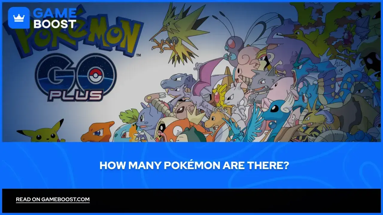 Zbiór wielu popularnych Pokémonów, w tym Pikachu, Charizard i Mewtwo, na tle logo Pokémon GO Plus.