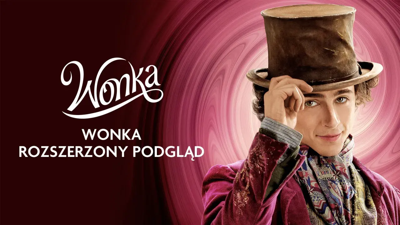 Charlie i Fabryka Czekolady online: młody Wonka w cylindrze i aksamitnym płaszczu zaprasza do magicznego świata.