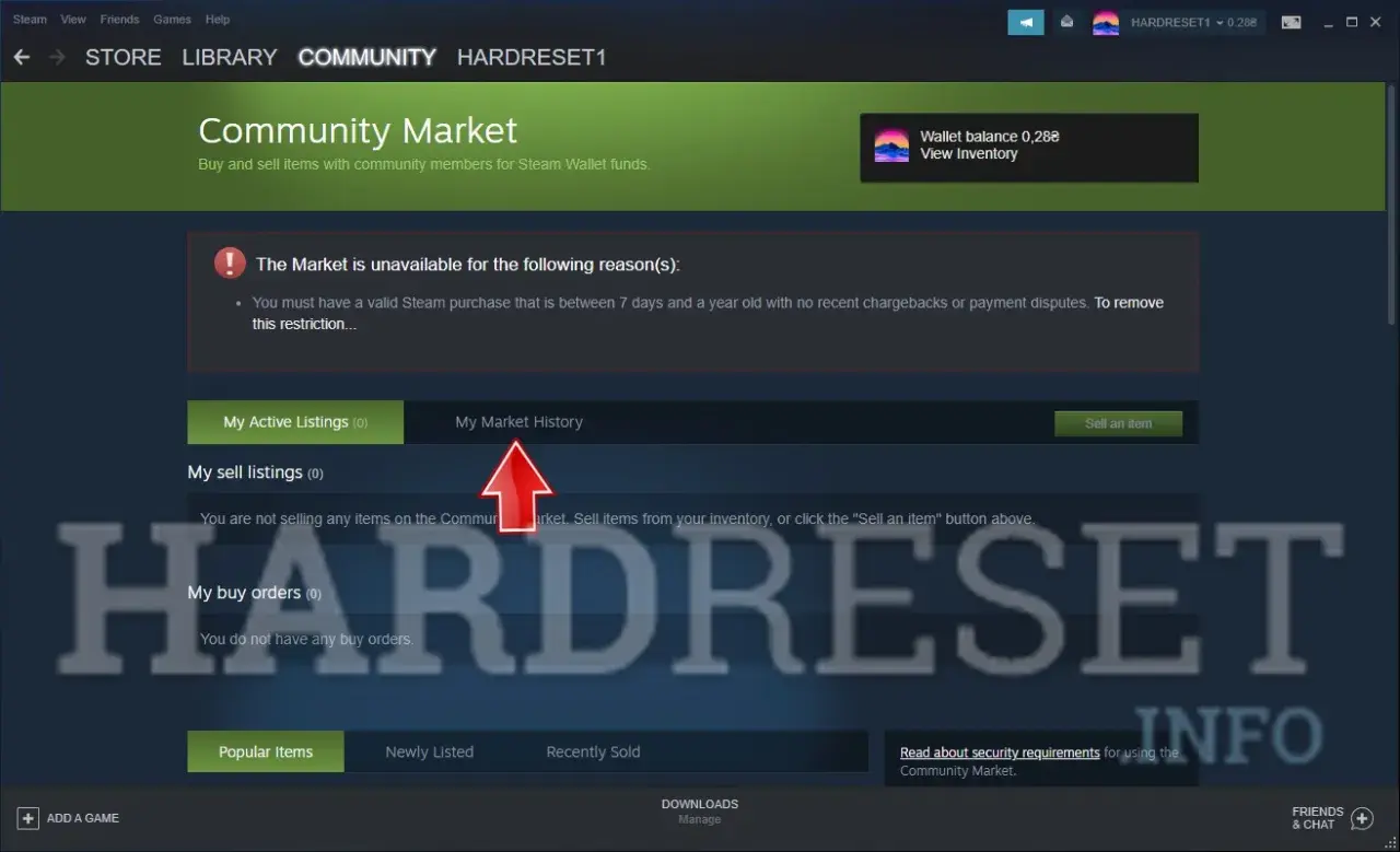 Jak sprawdzić ile się wydało na Steam? Kliknij "My Market History" na stronie Community Market.