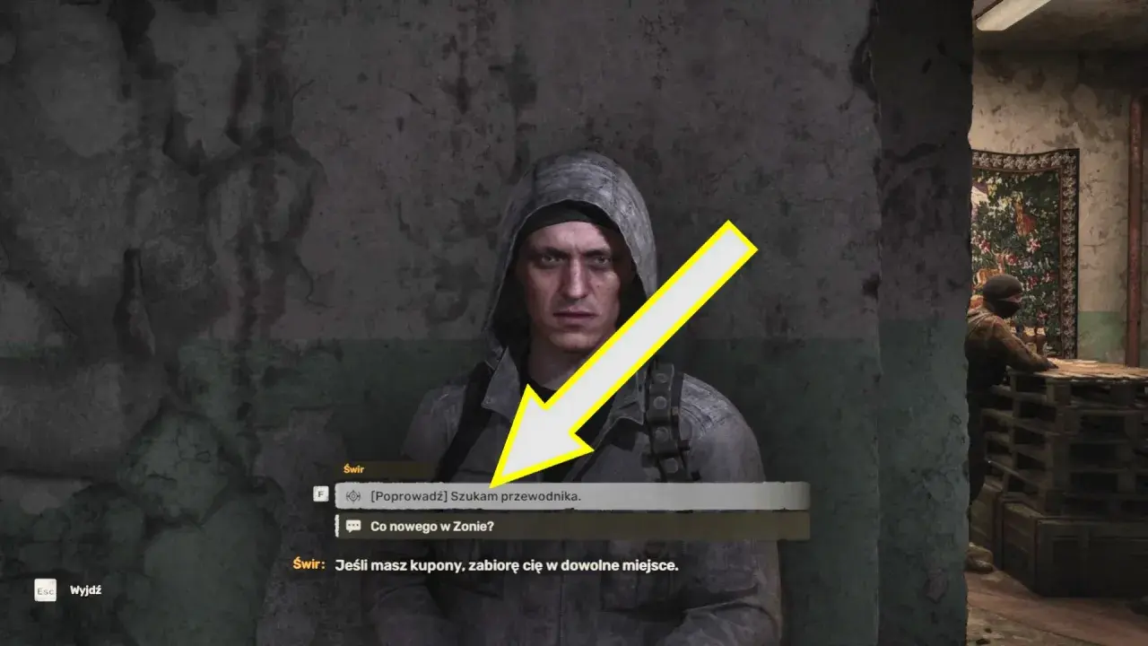 Gracz w grze S.T.A.L.K.E.R. Anomaly pyta NPC: "Szukam przewodnika".