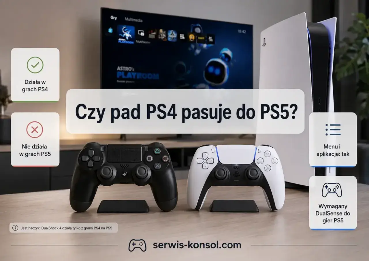 Czy pad od PS4 pasuje do PS5? Tak, ale tylko do gier z PS4. Do gier PS5 potrzebny jest DualSense.