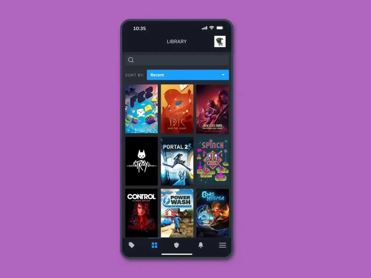 Ekran telefonu z biblioteką gier Steam. Dowiedz się, jak usunąć grę z biblioteki Steam na telefonie, przeglądając dostępne tytuły.