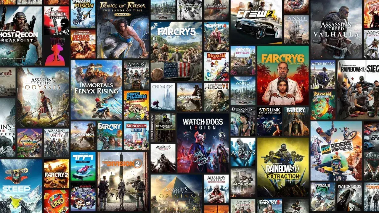 Kolekcja gier Ubisoft: Assassin's Creed Valhalla, Far Cry 6, Watch Dogs Legion i wiele innych tytułów.
