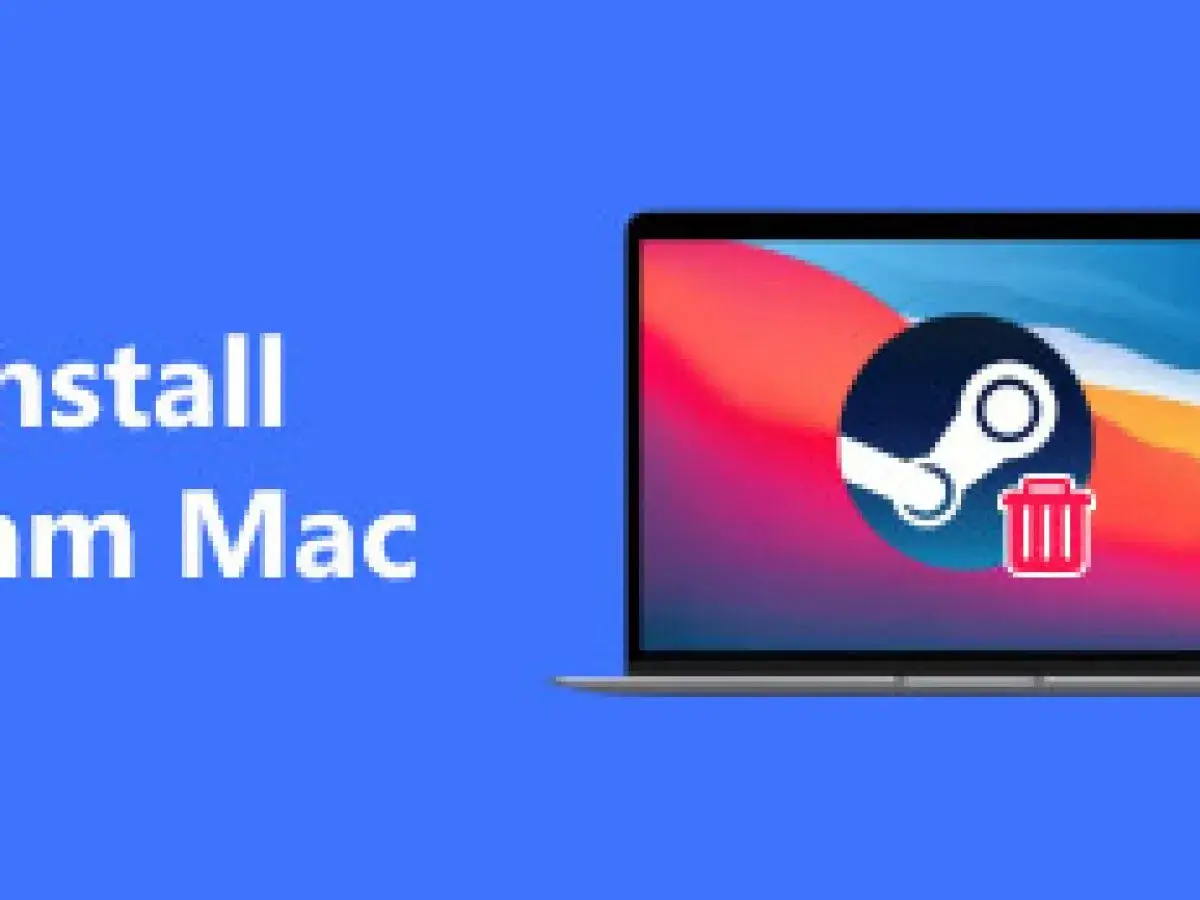 Jak usunąć Steam z komputera Mac? Ikona Steam z koszem na śmieci na ekranie laptopa.