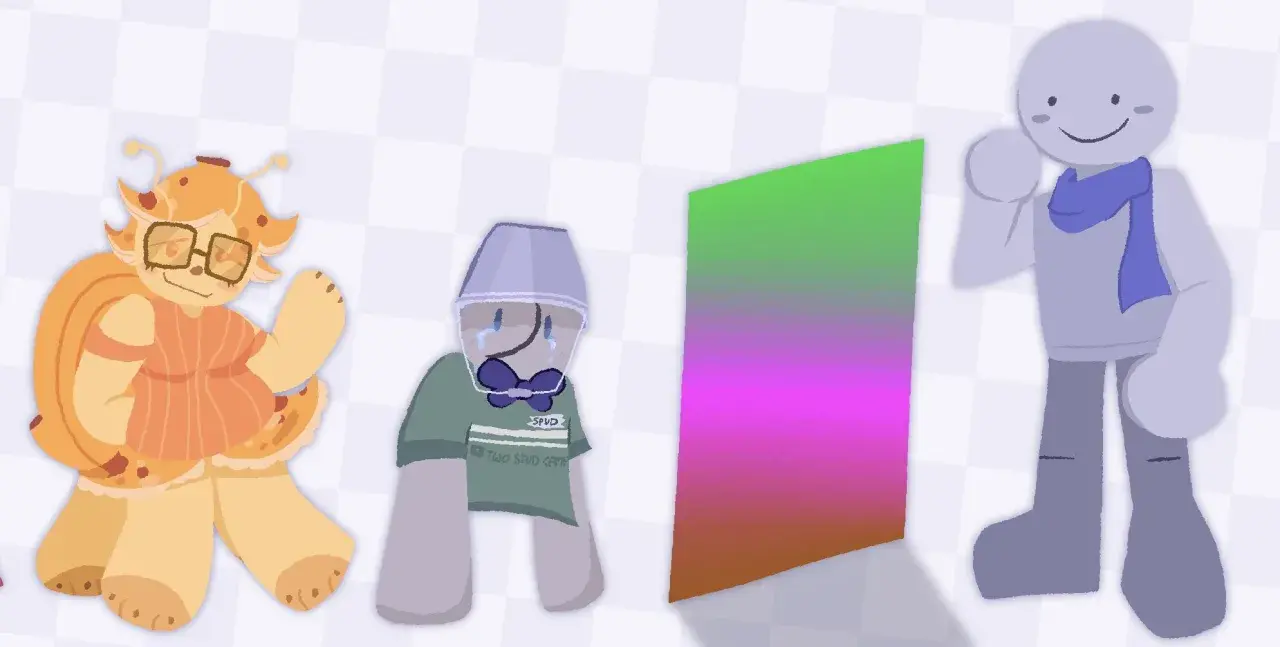 Postacie z Roblox: słodki stworek, smutny spud, i uśmiechnięty chłopak. Co to znaczy NPC w Roblox?
