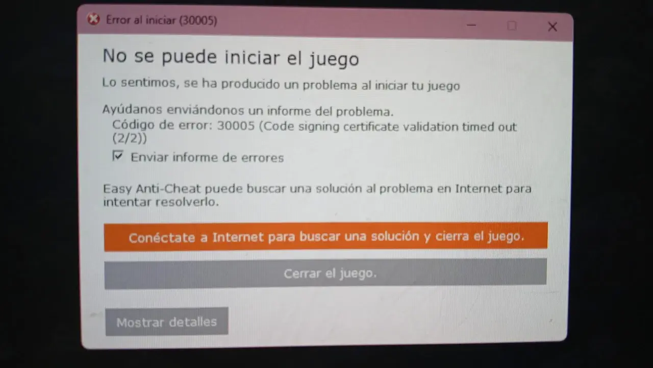 Błąd Easy Anti-Cheat uniemożliwia uruchomienie gry. Komunikat o błędzie 30005 sugeruje problem z certyfikatem.