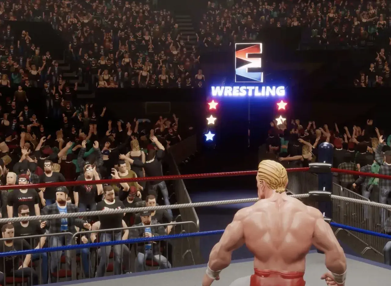Wrestler w czerwonych spodenkach wchodzi na ring, tłum szaleje. To będzie no mercy game!