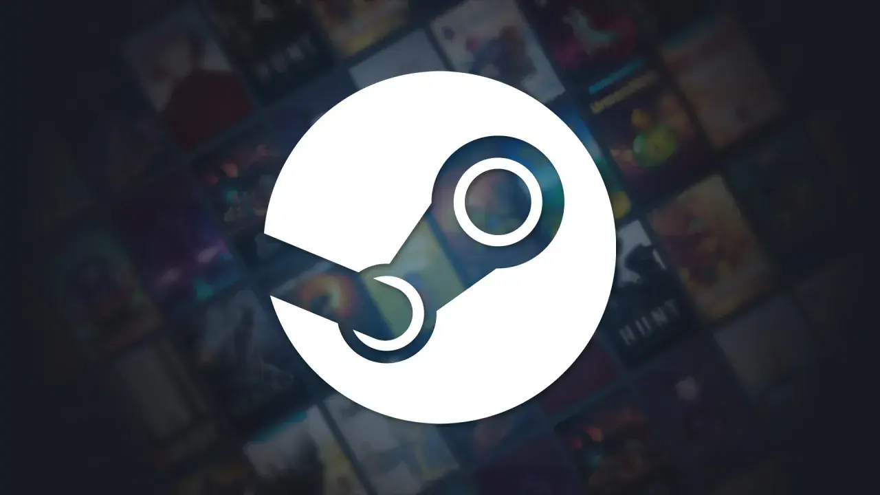 Logo Steam na tle okładek gier. Czy Steam jest płatny? Sam Steam jest darmowy, płacisz tylko za gry.