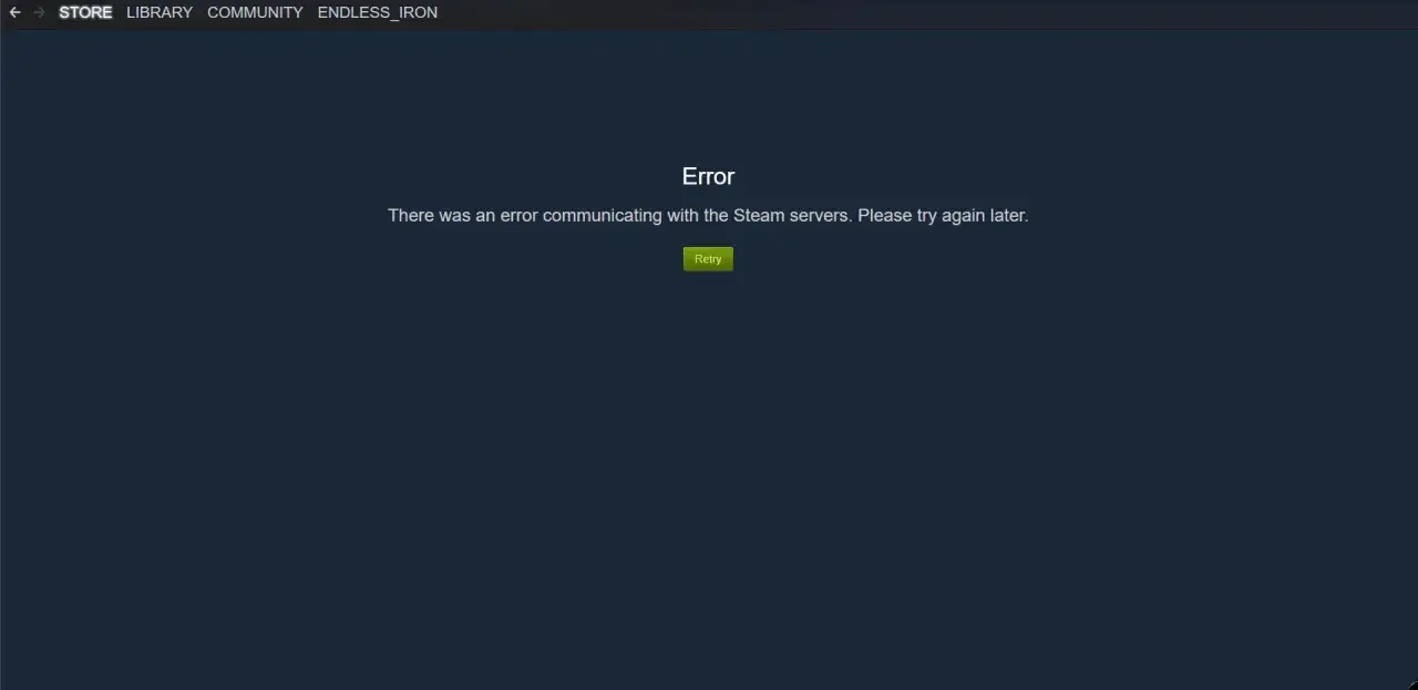 Awaria Steam. Komunikat o błędzie komunikacji z serwerami. Przycisk 