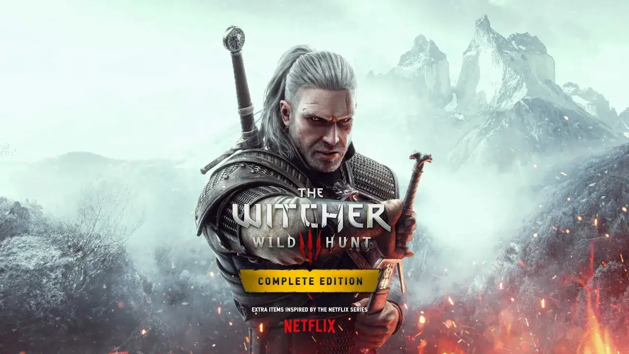 Geralt z Rivii w zbroi, z mieczem w dłoni, zapowiada nowy dodatek do Wiedźmin 3 Complete Edition.