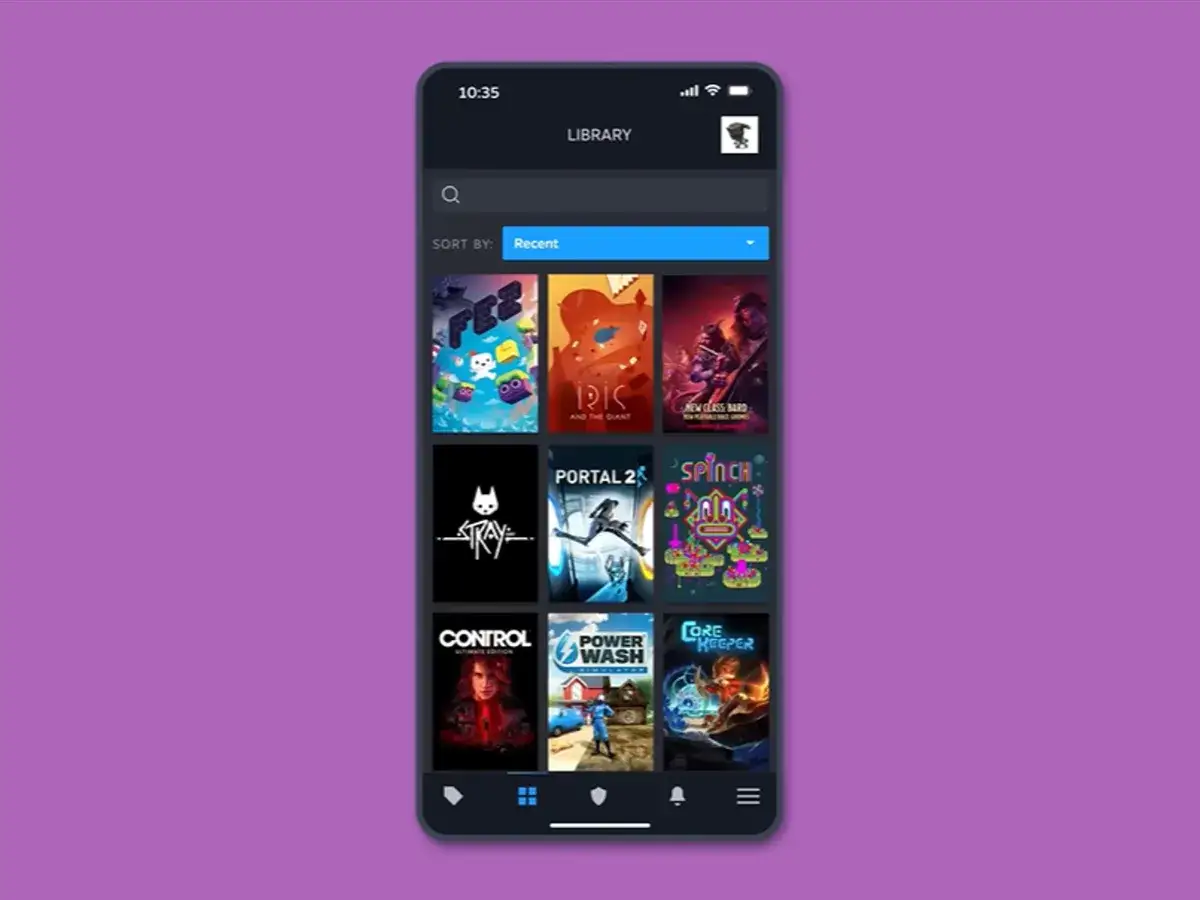 Ekran telefonu z biblioteką gier Steam. Dowiedz się, jak usunąć grę z biblioteki Steam na telefonie, przeglądając dostępne tytuły.