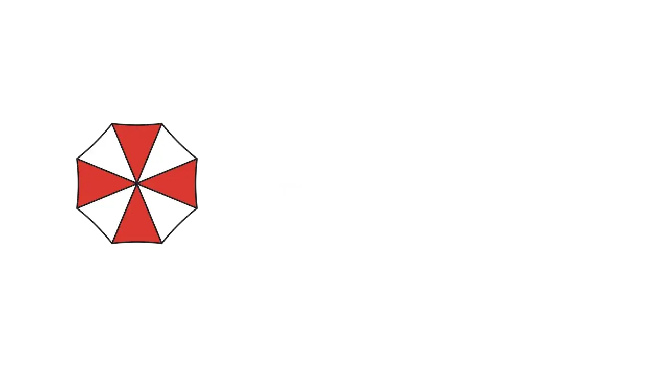 Logo Umbrella Corporation: czerwono-biały parasol i napis 