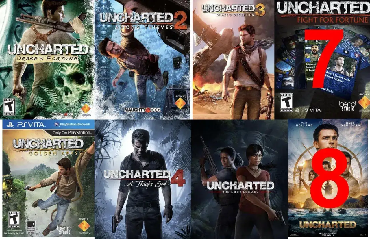 Kolekcja gier Uncharted: Drake's Fortune, Among Thieves, Drake's Deception, Fight for Fortune, Golden Abyss, A Thief's End, The Lost Legacy i film. Uncharted: pogoń za fortuną!