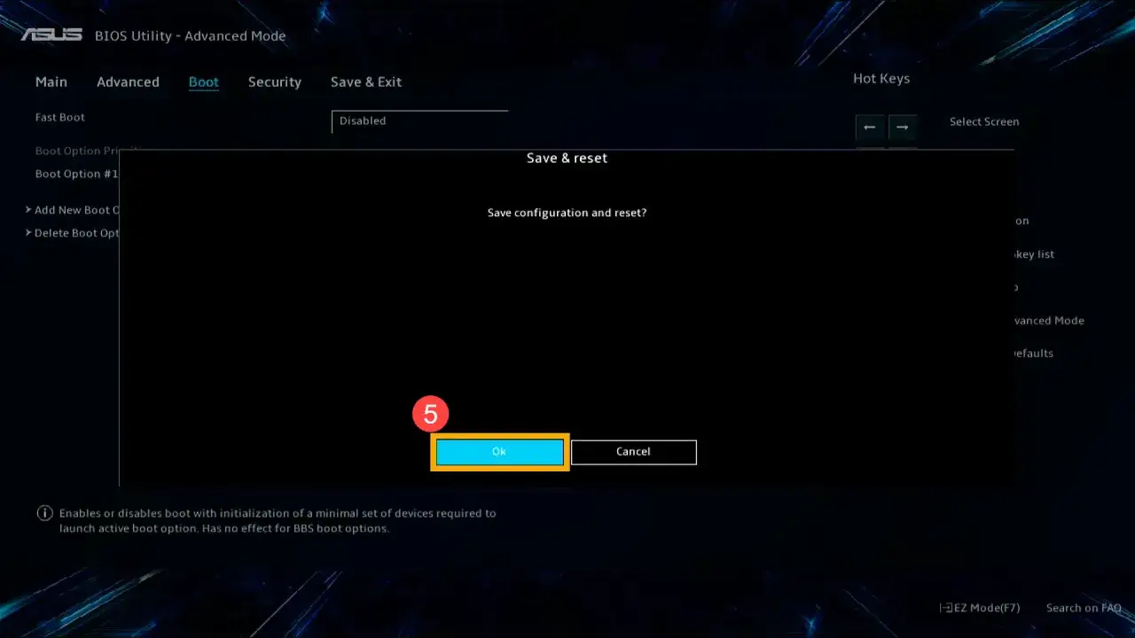 Ekran BIOS z opcją 
