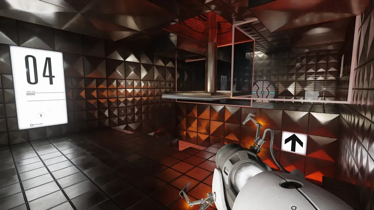 Wirtualna przestrzeń testowa z technologią ray tracing, gdzie światło realistycznie odbija się od metalowych ścian i podłogi.