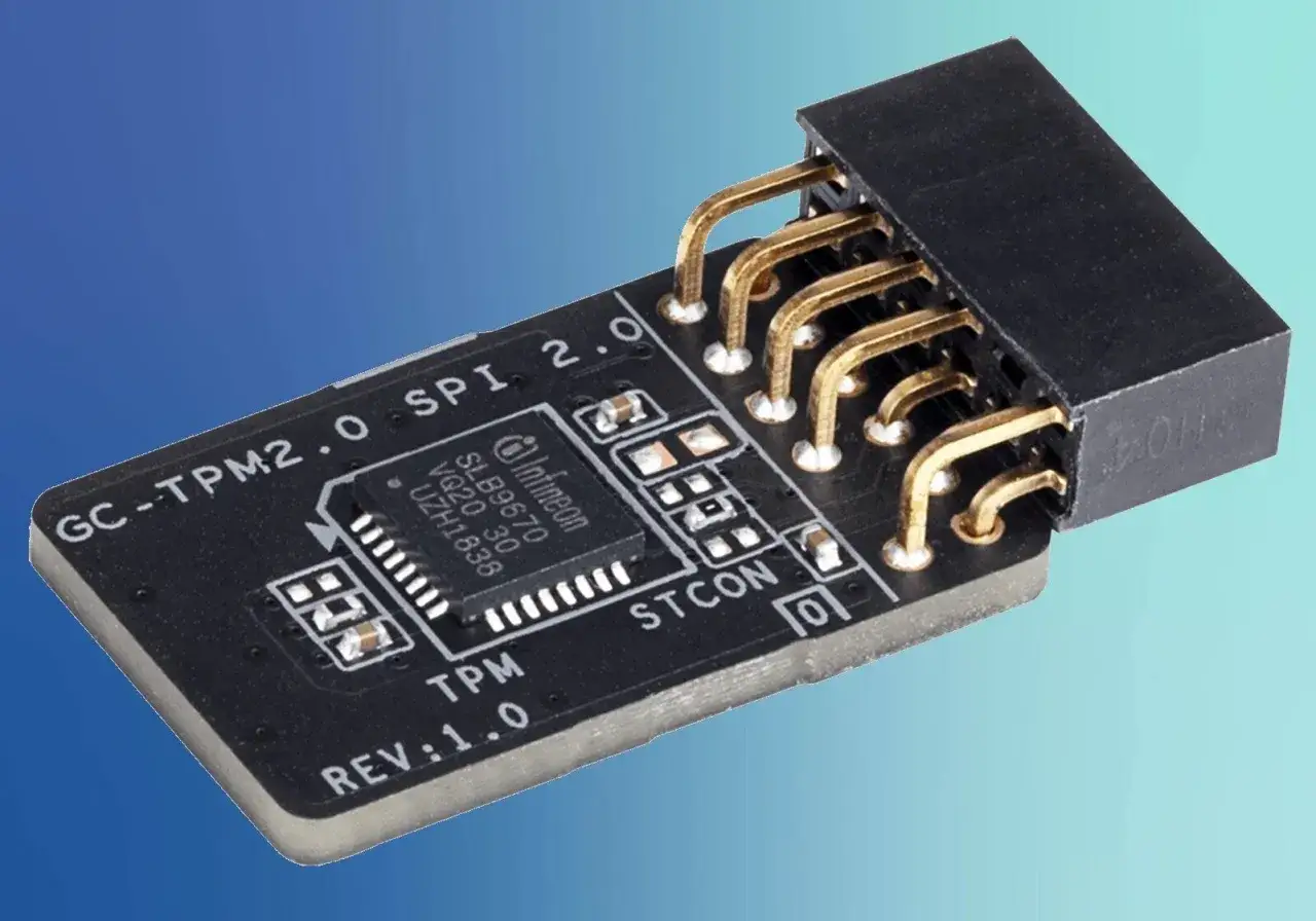 Moduł GC-TPM2.0 SPI z układem Infineon SLB9670, zapewniający bezpieczeństwo danych.
